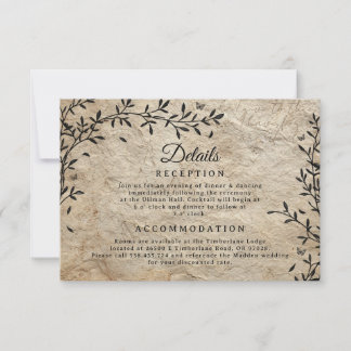 Carte de détails de mariage à couronne botanique v