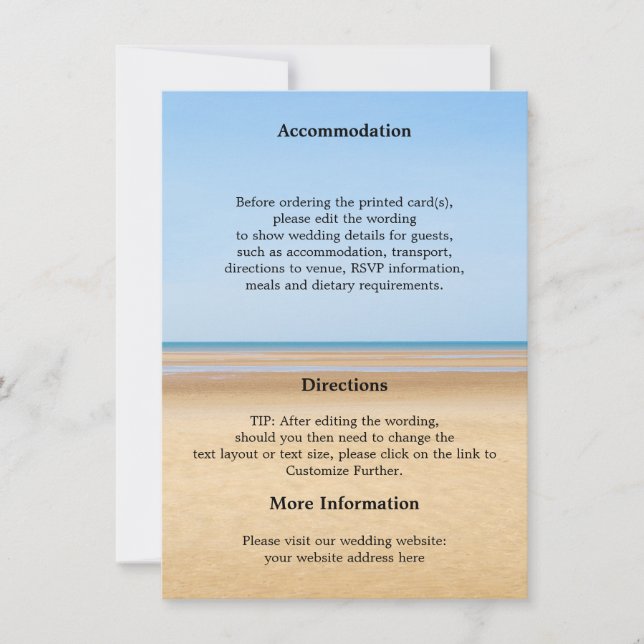 Carte de détails de mariage à destination sur la p (Devant)