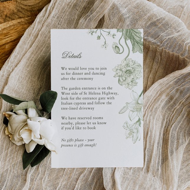 Carte de détails de mariage à la verdure botanique (Créateur téléchargé)