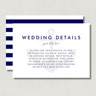 Carte de détails de mariage à l'ancre nautique mod
