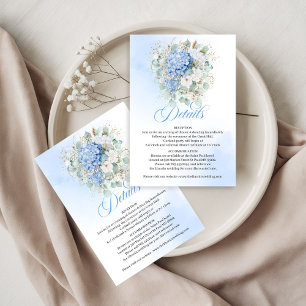 Carte de détails de mariage à l'hortensia bleu cla