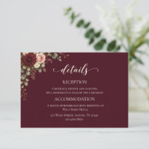 Carte de détails de mariage automnal Burgundy Bloo