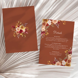 Carte de détails de mariage automnal floral terrac