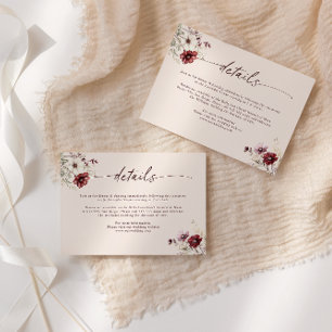 Carte de détails de mariage aux fleurs sauvages de