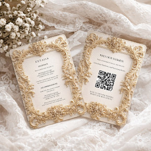Carte de détails de mariage avec code QR baroque