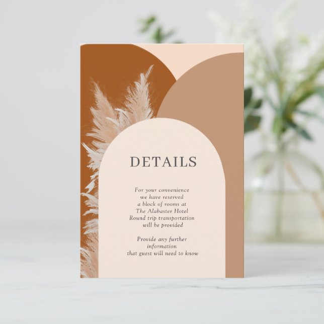Carte de détails de mariage avec herbe des Pampas (Debout devant)