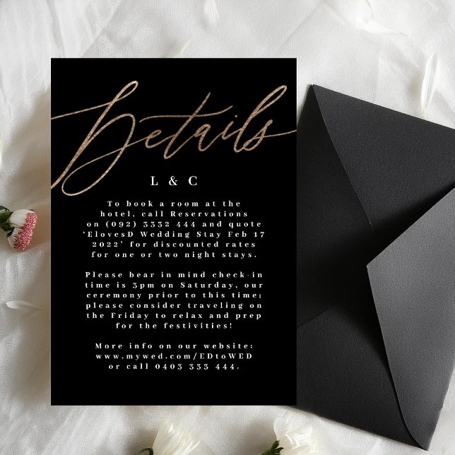 Carte de détails de Mariage Black Elegant Simple G (Créateur téléchargé)