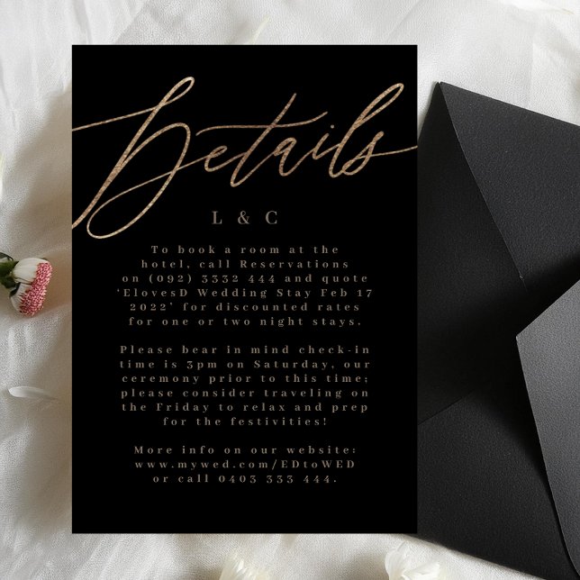 Carte de détails de Mariage Black Elegant Simple G (Créateur téléchargé)