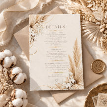 Carte de détails de mariage Bohème Élégance Pampas