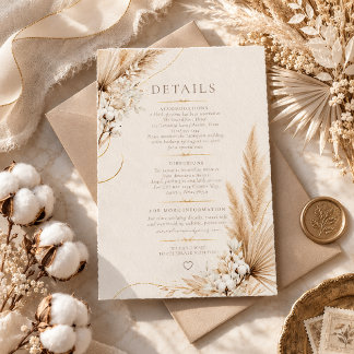 Carte de détails de mariage Bohème Élégance Pampas