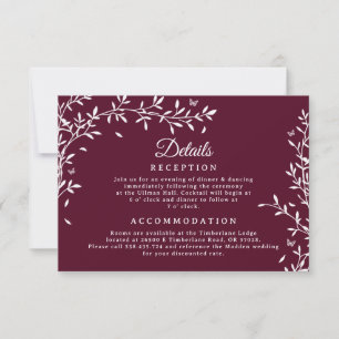 Carte de détails de mariage botanique de Bourgogne