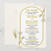 Carte de détails de mariage botanique or minimalis