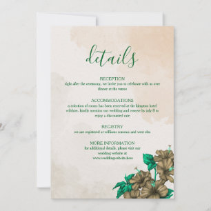Carte de détails de mariage botanique vert