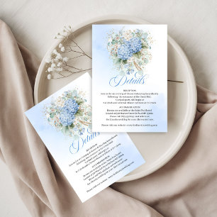 Carte de détails de mariage chic bleu floral eucal