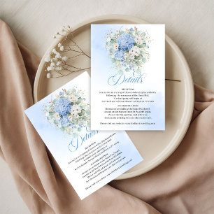 Carte de détails de mariage chic bleu floral or