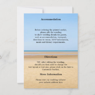 Carte de détails de mariage de destination de plag