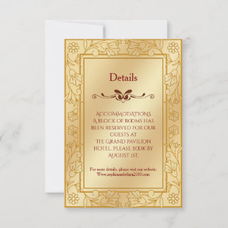 Carte de détails de mariage élégante en métal doré