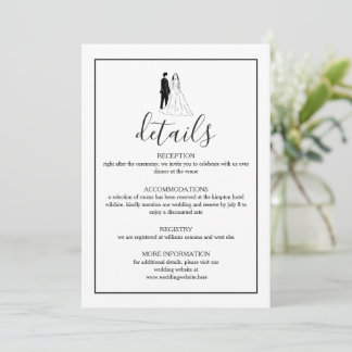 Carte de détails de mariage élégante minimale