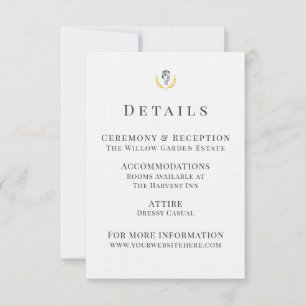 Carte de détails de mariage équestre avec blason d