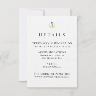 Carte de détails de mariage équestre avec blason d