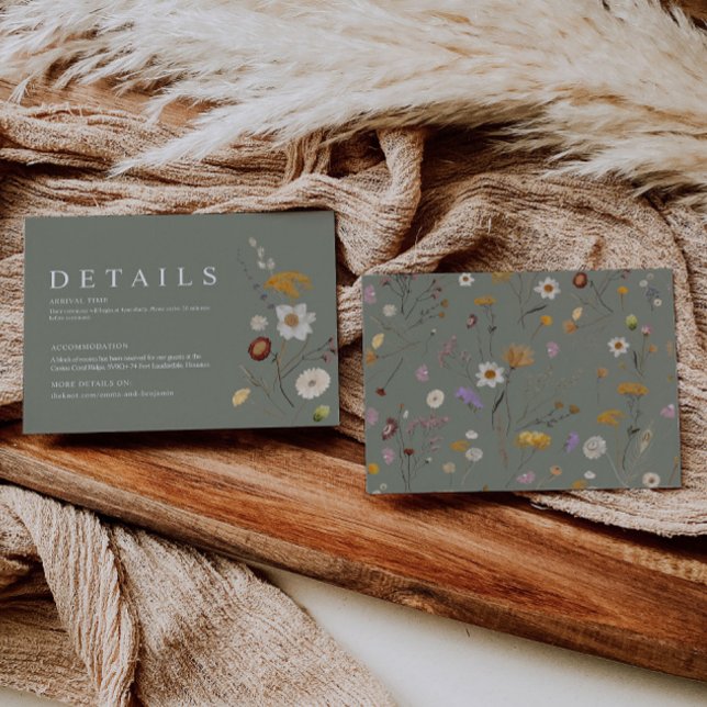 Carte de détails de mariage fleur sauvage vert sau (Créateur téléchargé)