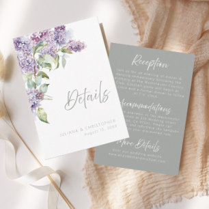 Carte de détails de mariage floral aquarelle lilas