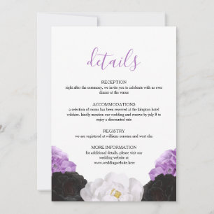 Carte de détails de mariage floral lavande