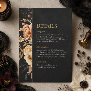 Carte de détails de mariage floral noir de sorcièr