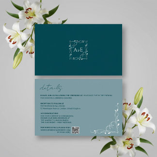 Carte de détails de mariage florale bleue élégante