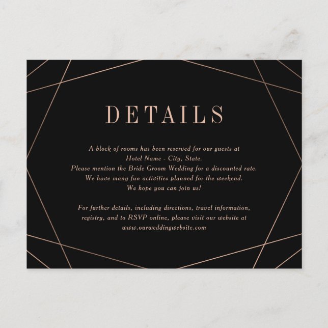 Carte de détails de mariage Geo Frame (Devant)