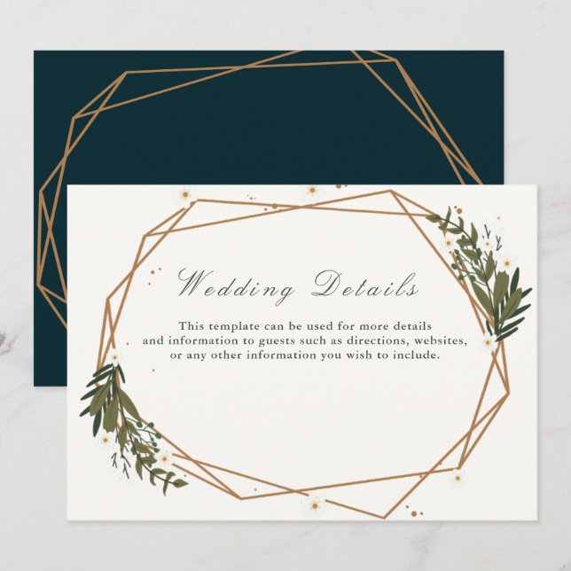 carte de détails de mariage géométrique floral (Devant / Derrière)
