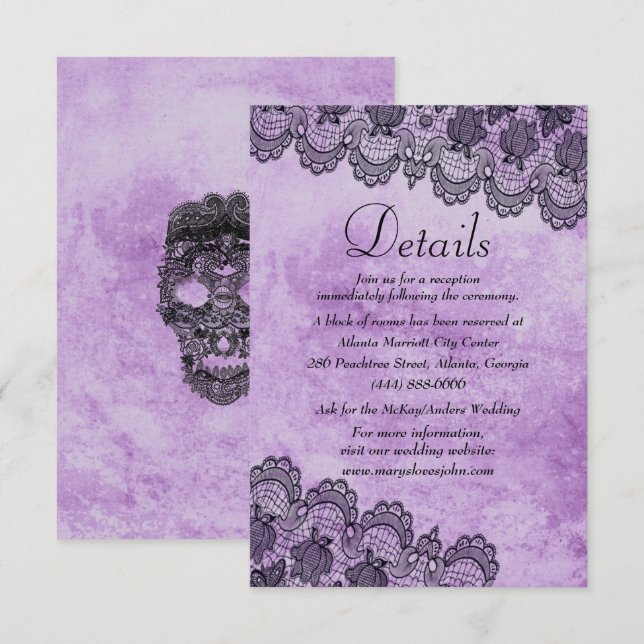 Carte de détails de mariage gothique violet Black  (Devant / Derrière)