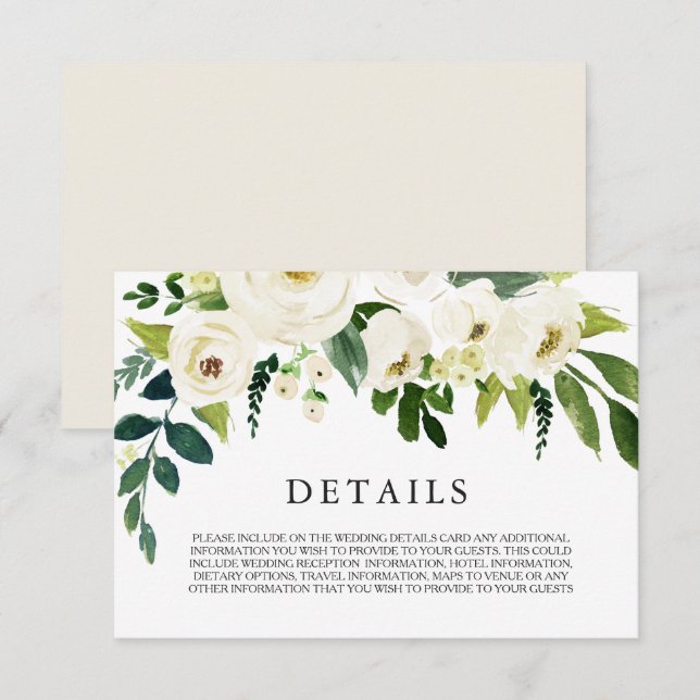 Carte de détails de mariage magnifique à la crème  (Devant / Derrière)