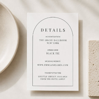 Carte de détails de mariage minimale en forme d'ar
