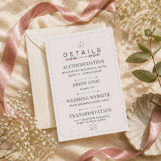 Carte de détails de mariage minimaliste rose pouss