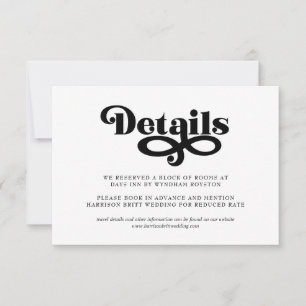 Carte de détails de mariage minimaliste   Typograp