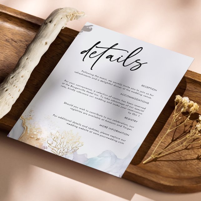 Carte de détails de mariage moderne élégant avec é (Zazzle Elegant Modern Wedding Details Card with Script)