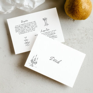 Carte de détails de mariage noir et blanc dessinée