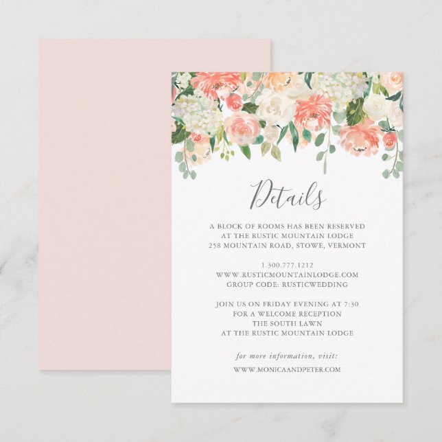 Carte de détails de mariage Peach and Cream (Devant / Derrière)