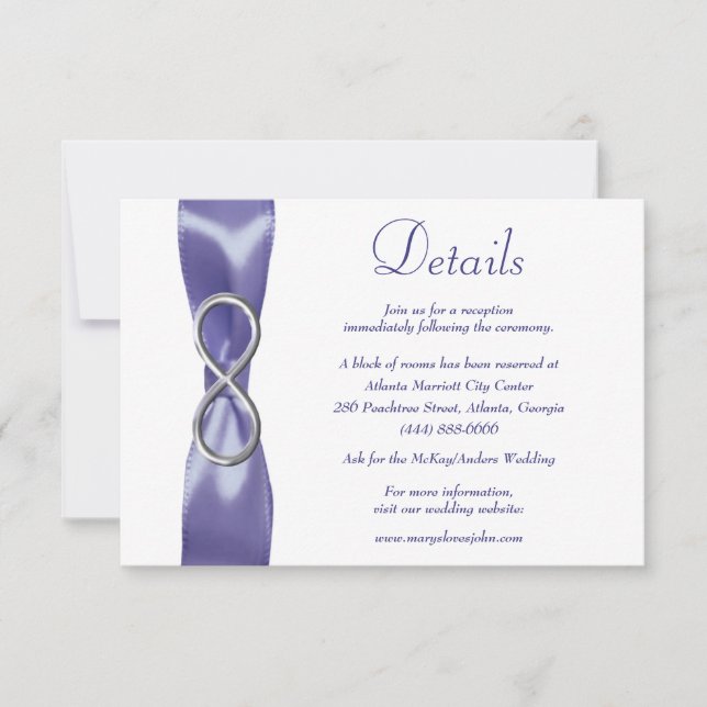 Carte de détails de mariage Purple Blue Silver Inf (Devant)