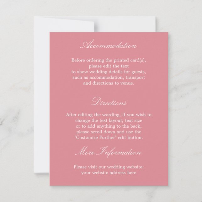 Carte de détails de mariage rose pâle élégante (Devant)