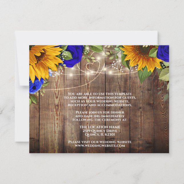 Carte de détails de mariage rustique aux tournesol (Devant)