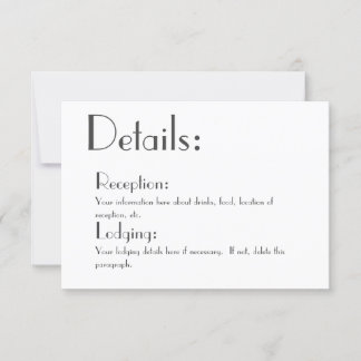 Carte de détails de mariage simple