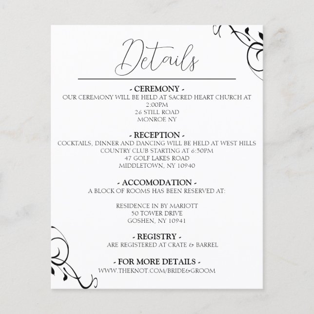 Carte de détails de mariage simple et élégante (Devant)