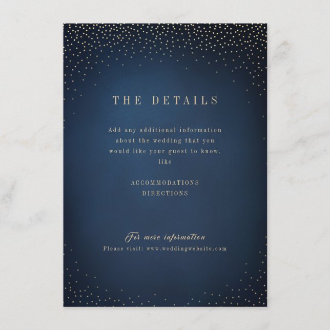 Carte de détails de mariage simple pailletée Navy  (Devant)
