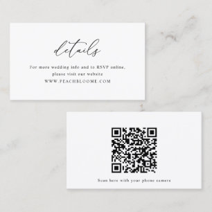 Carte de détails du code QR du Mariage noir et bla