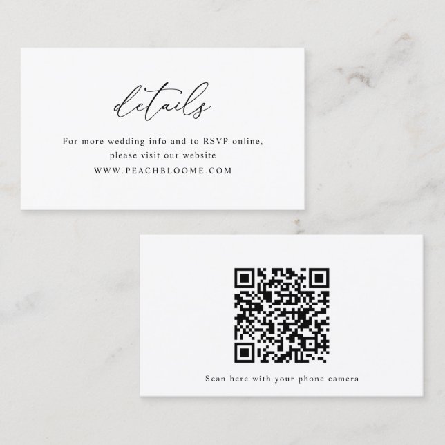 Carte de détails du code QR du Mariage noir et bla (Devant / Derrière)
