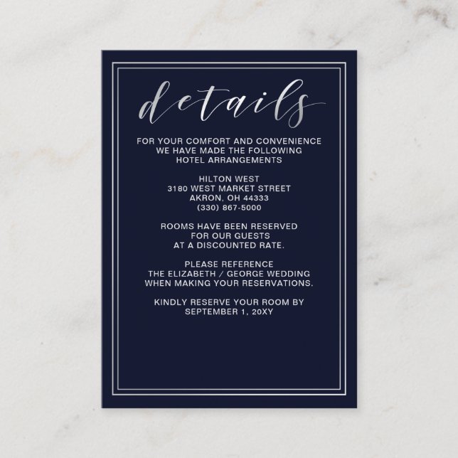 Carte de détails du Mariage argenté Classic Navy (Devant)