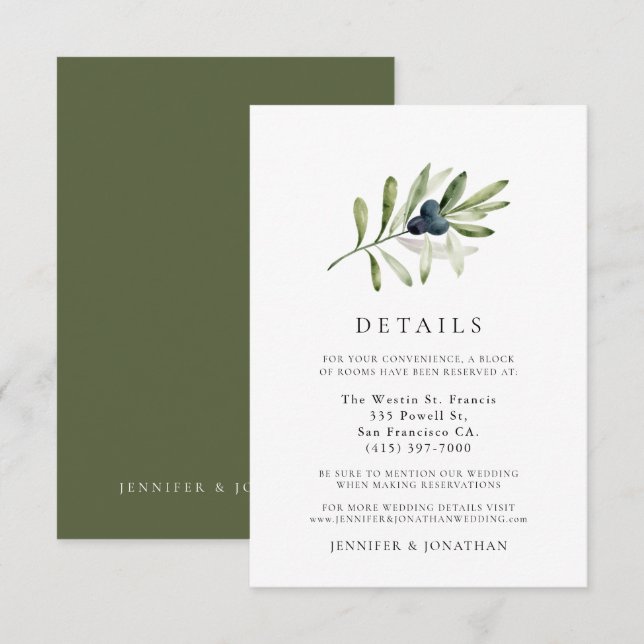 Carte de détails du Mariage classique à la branche (Devant / Derrière)