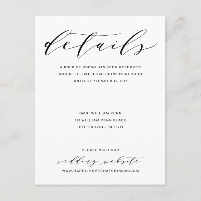 Carte de détails du Mariage de calligraphie romant (Devant)